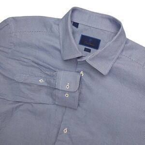 David Donahue Dress Shirt Mens 17.5 34/35 Blue Geometric Slim Fit Long Sleeve
